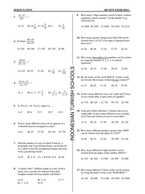 permutations and combinations worksheet pdf